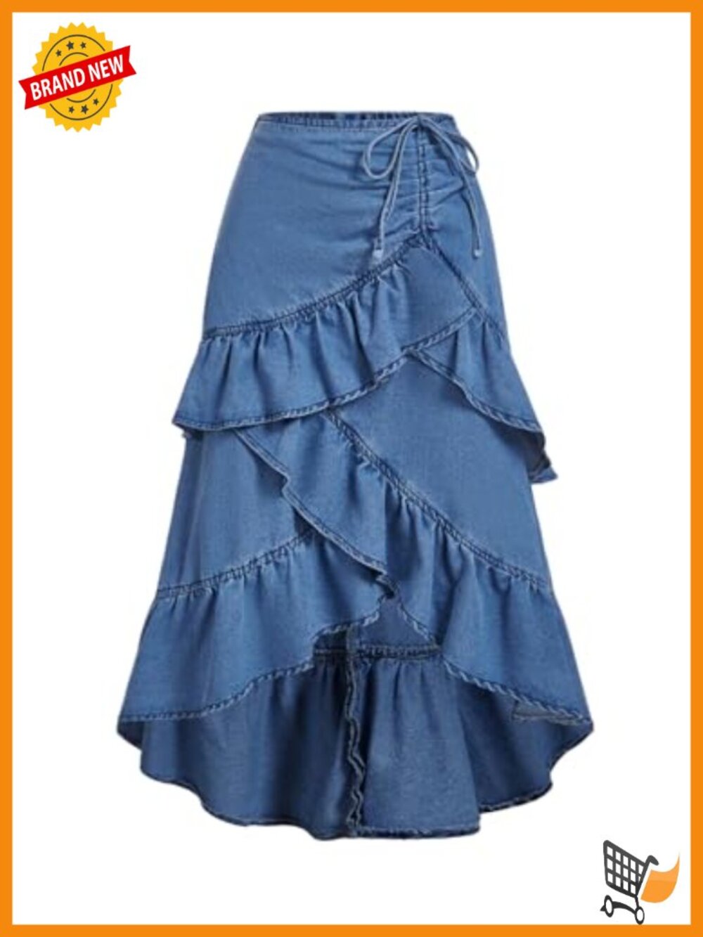 Plus Size Ruffle Jean Skirt Y2k Bow Layered Asymmetrical Midi Denim Skirt